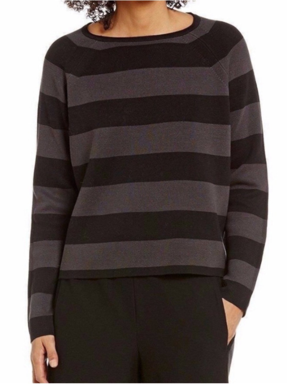 Eileen Fisher Striped Silk Cotton Blend Sweater Size M